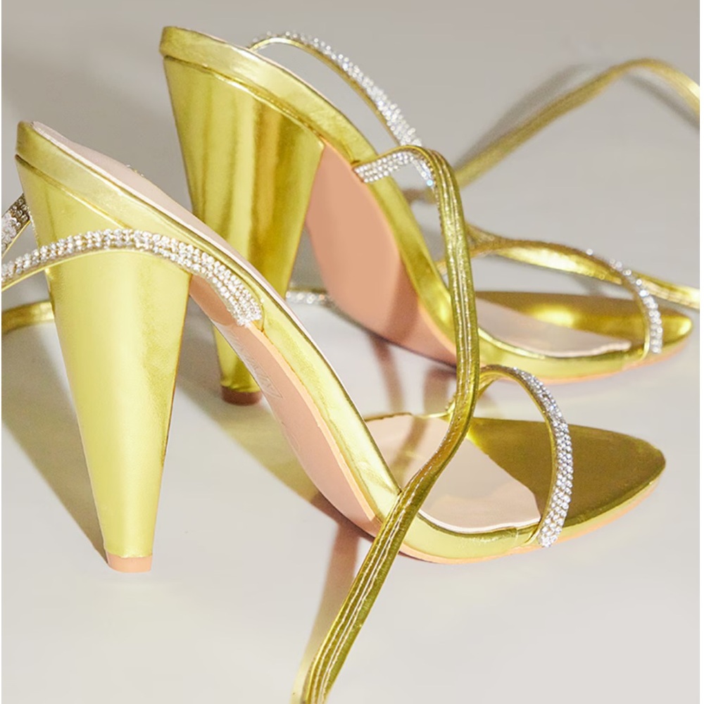 PrettyLittleThings GOLD DIAMANTE LACE UP CONE‎ HEELS size 5